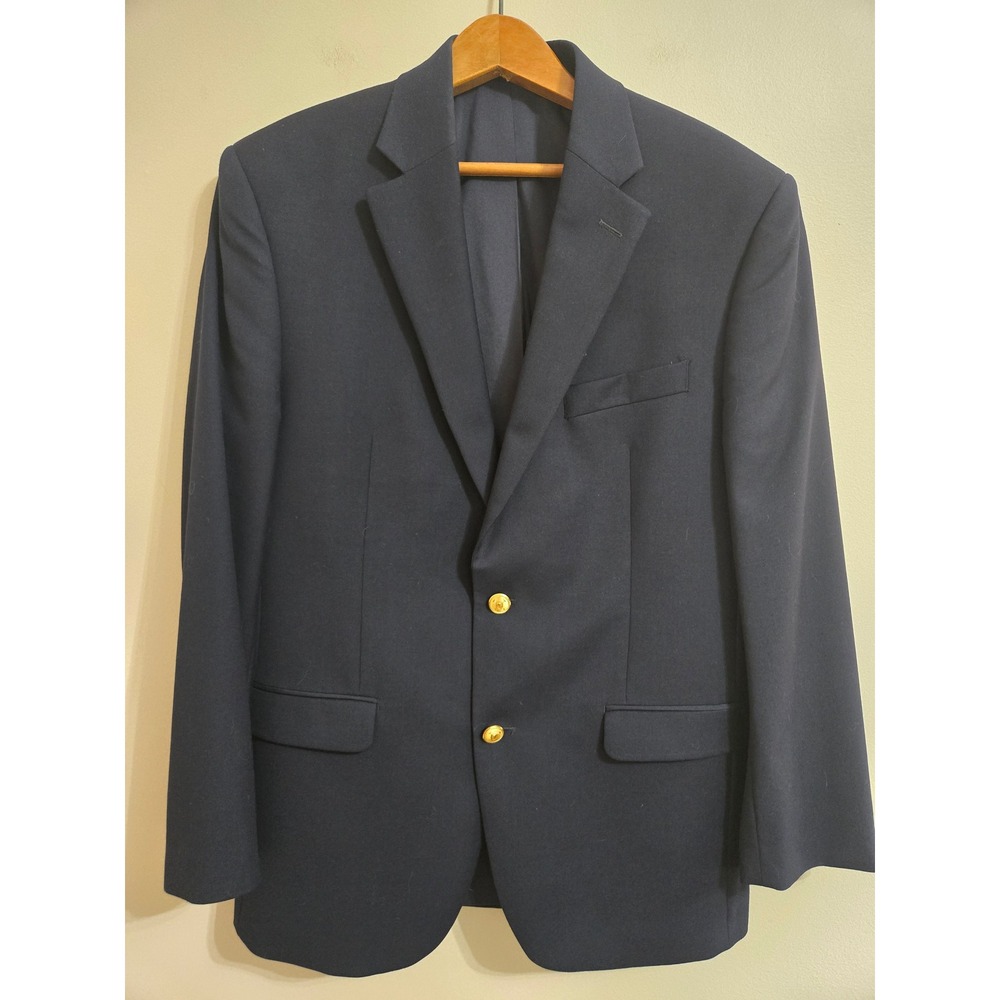 Lauren Ralph Lauren Mens Navy Blue Wool Blend Gold Button Crest Blazer Jacket